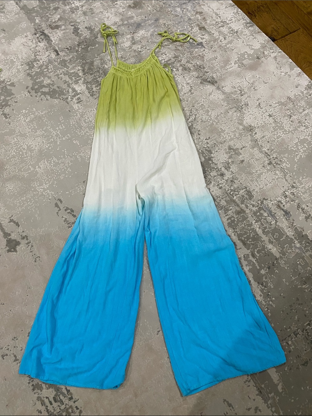 New In Tie-Strap Ombre Wide-Leg Jumpsuit - Green White Blue